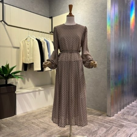 체크 플리츠 시폰 롱 원피스