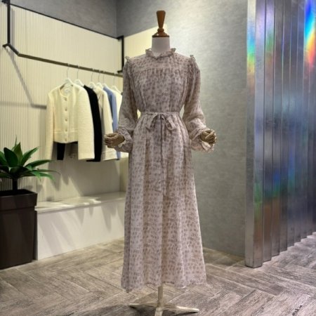 프릴 프라워 시폰 롱 원피스