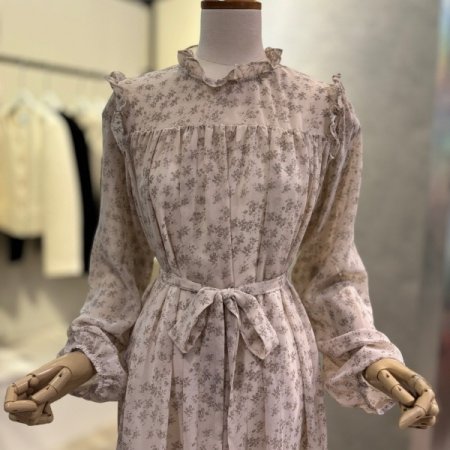 프릴 프라워 시폰 롱 원피스