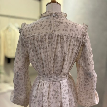 프릴 프라워 시폰 롱 원피스