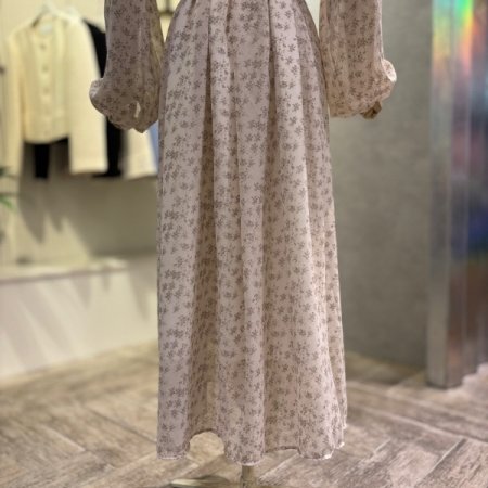 프릴 프라워 시폰 롱 원피스