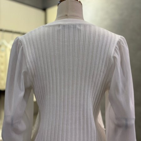 시스루 소매 진주 라운드 니트