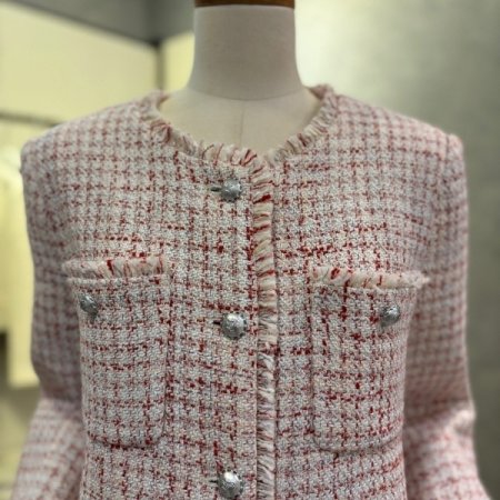 부클 라인 컬러 라운드 트위드 재킷