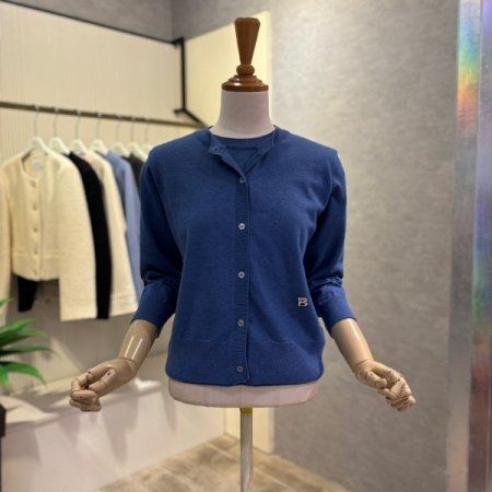 라운드 레이어드 단추 가디건 니트