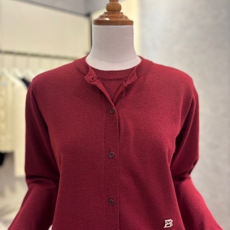 라운드 레이어드 단추 가디건 니트