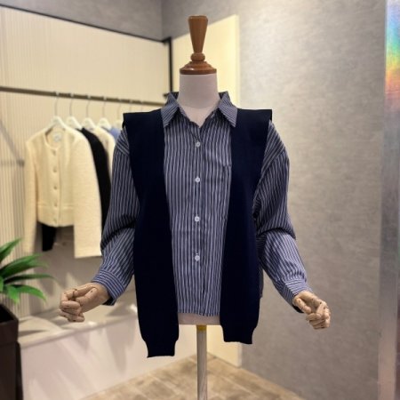 숄 셋업 스트라이프 카라 셔츠