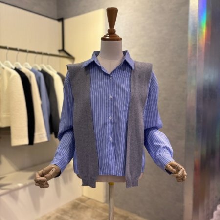 숄 셋업 스트라이프 카라 셔츠