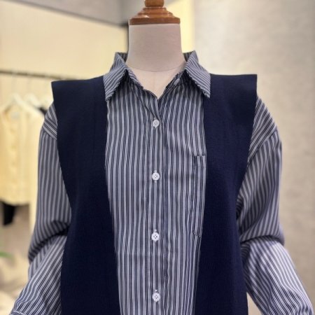 숄 셋업 스트라이프 카라 셔츠