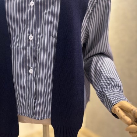 숄 셋업 스트라이프 카라 셔츠