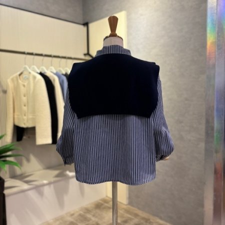 숄 셋업 스트라이프 카라 셔츠