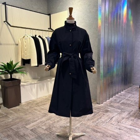 하이넥 벨티드 트렌치 코트