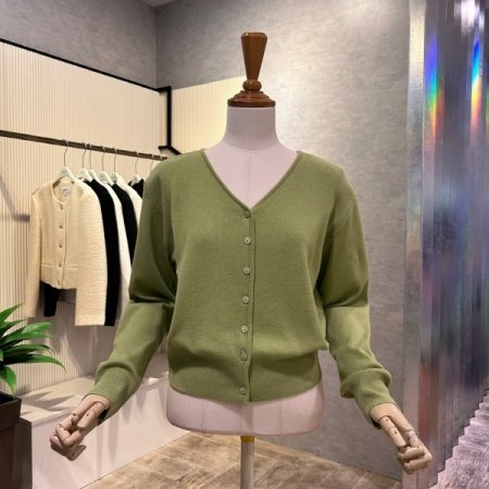 크롭 V넥 단추 가디건