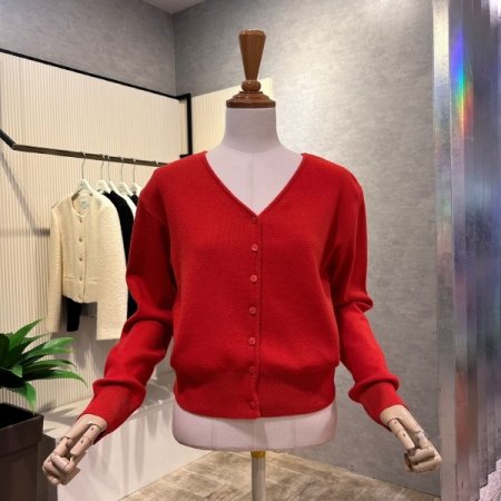 크롭 V넥 단추 가디건