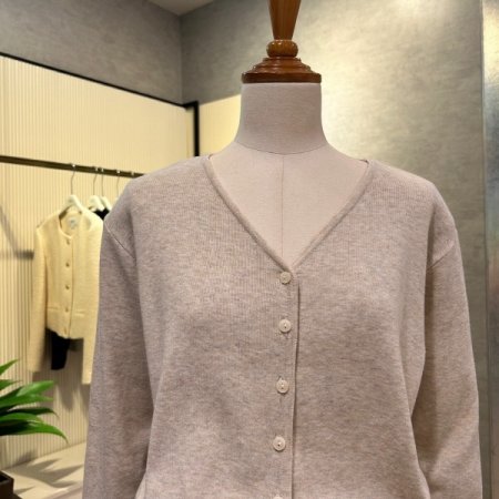 크롭 V넥 단추 가디건