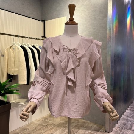 프릴 라인 V넥 블라우스