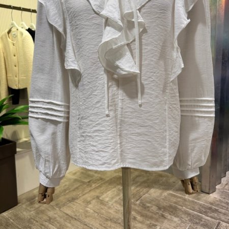 프릴 라인 V넥 블라우스