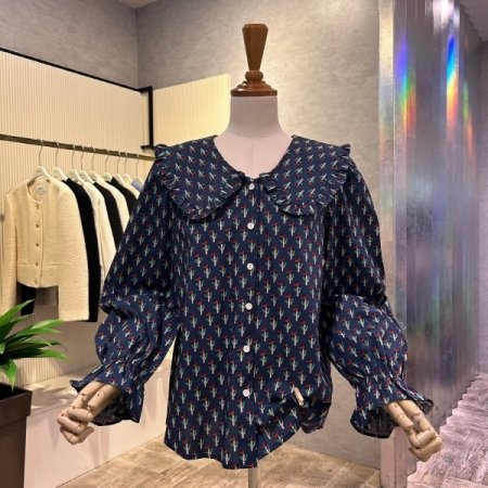 세일러 카라 플라워 패턴 블라우스