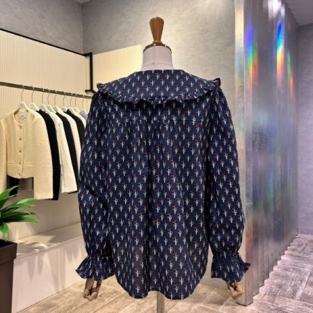 세일러 카라 플라워 패턴 블라우스