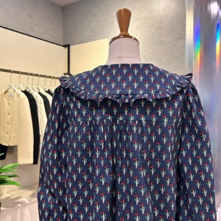 세일러 카라 플라워 패턴 블라우스