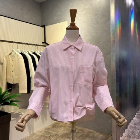 크롭 언발 스트라이프 셔츠