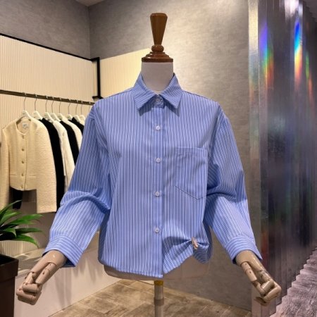 크롭 언발 스트라이프 셔츠