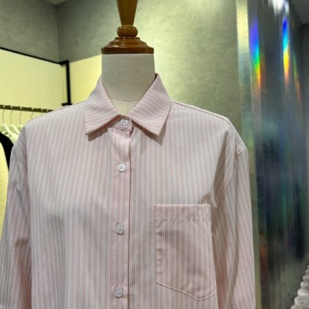 크롭 언발 스트라이프 셔츠