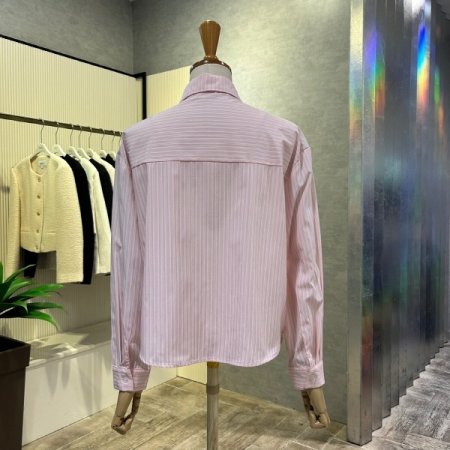 크롭 언발 스트라이프 셔츠