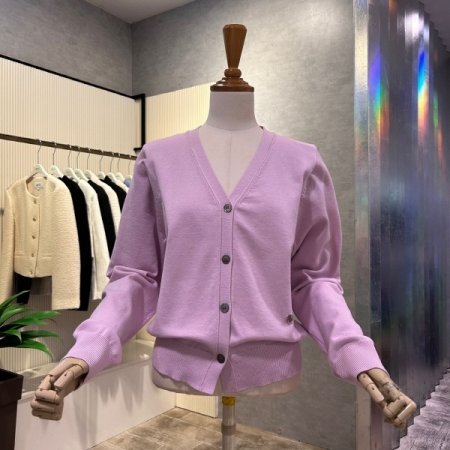 V넥 단추 니트 가디건