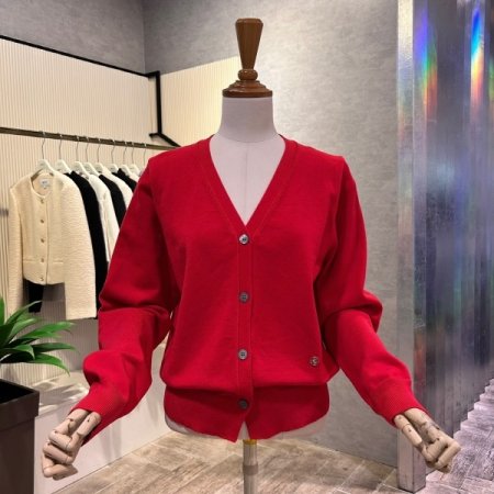 V넥 단추 니트 가디건