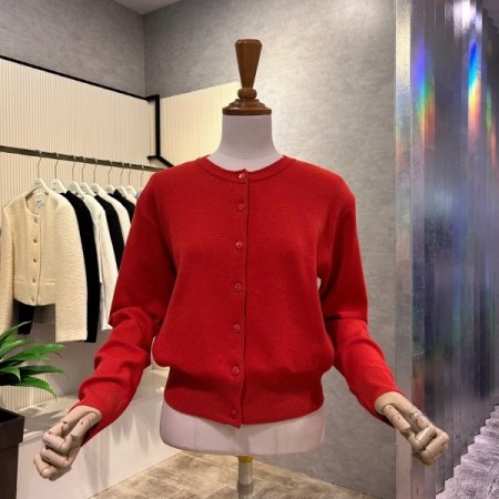 라운드 단추 니트 가디건