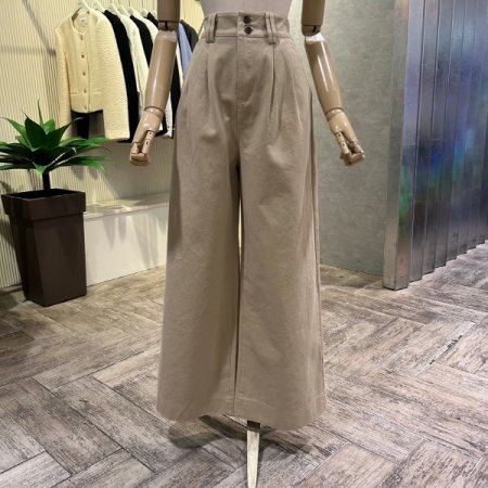 백밴딩 투턱 와이드 면 팬츠