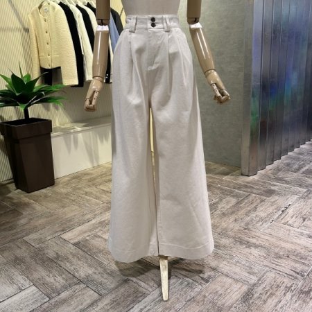 백밴딩 투턱 와이드 면 팬츠