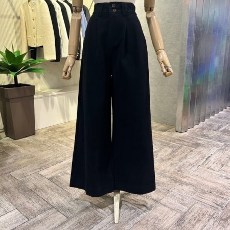 백밴딩 투턱 와이드 면 팬츠