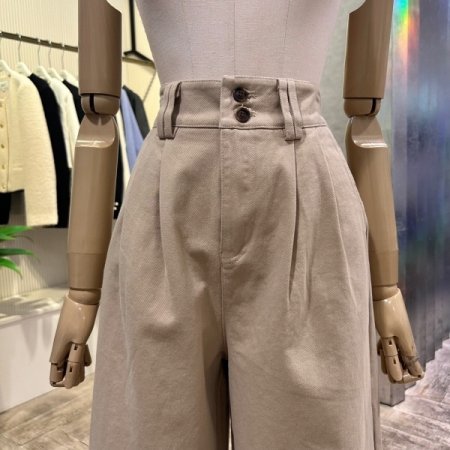 백밴딩 투턱 와이드 면 팬츠