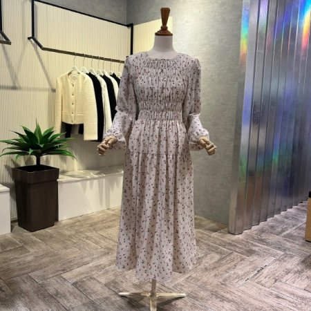 플라워 밴딩 셔링 롱 원피스