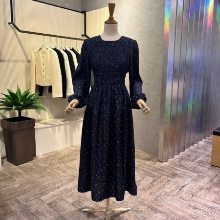 플라워 밴딩 셔링 롱 원피스