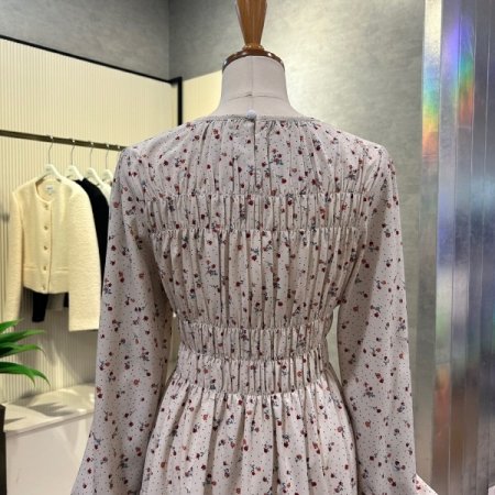 플라워 밴딩 셔링 롱 원피스