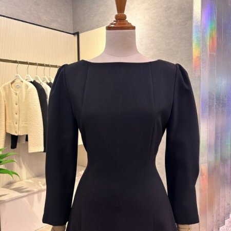 퍼프 볼륨 소매 A라인 미디 원피스