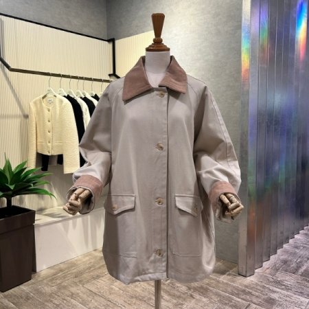 코듀로이 배색 포켓 트렌치 코트