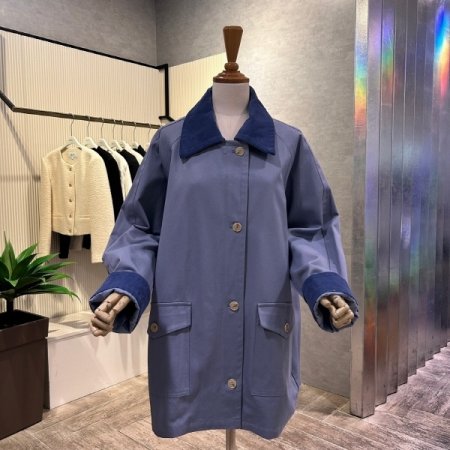 코듀로이 배색 포켓 트렌치 코트