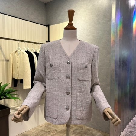 V넥 크롭 트위드 자켓