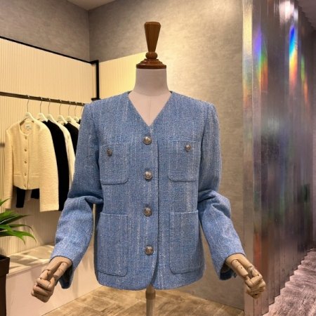 V넥 크롭 트위드 자켓