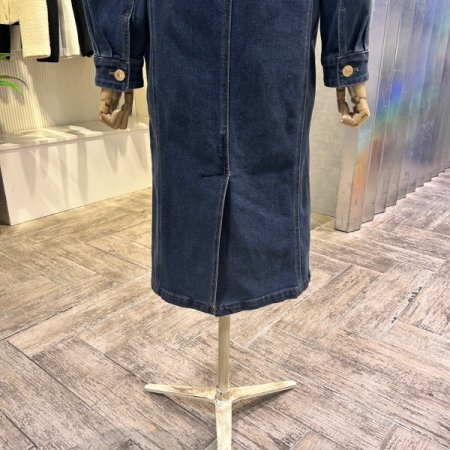 백 밴딩 벨티드 데님 롱 원피스