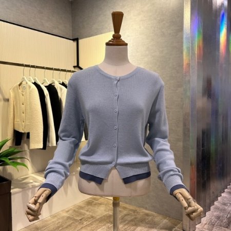 라운드 이중 배색 가디건