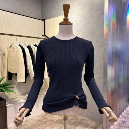 골지 라인 셔링 티셔츠