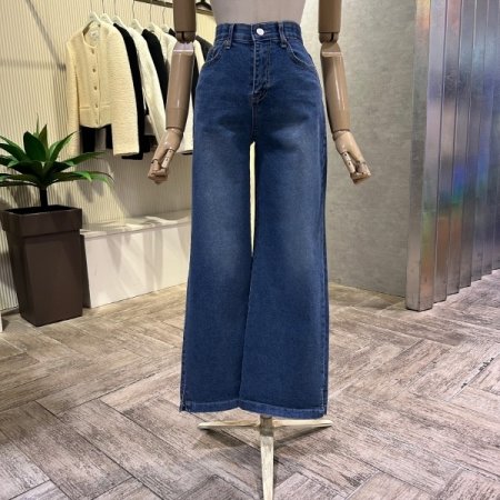 속밴딩 와이드 데님 팬츠