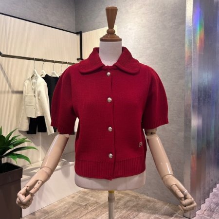 크롭 카라 단추 가디건