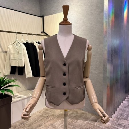 V넥 단추 정장 셋업 베스트