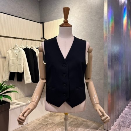V넥 단추 정장 셋업 베스트