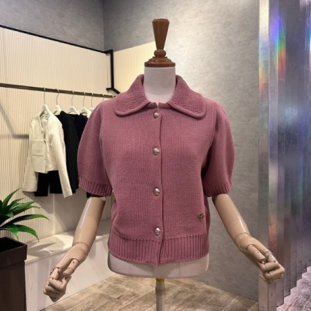 카라 단추 크롭 가디건